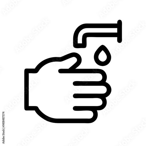 A simple and clean handwashing icon featuring a faucet and water droplet, ideal for hygiene, health, and safety-related designs.