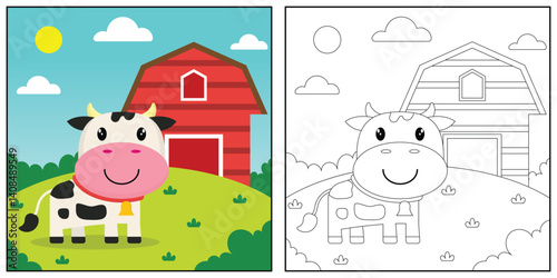 cute cartoon cow, funny illustration, coloring book for kids and children.