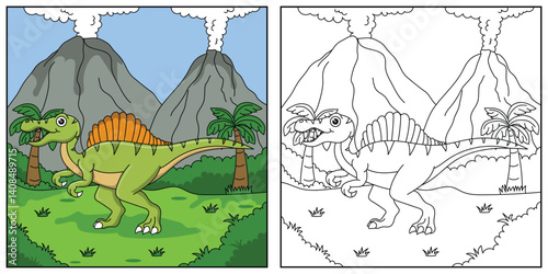 cute cartoon dinosaur spinosaurus, funny illustration, coloring book for kids and children.