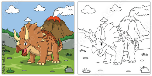 cute cartoon dinosaur Xenoceratops, funny illustration, coloring book for kids and children.