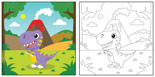 cute cartoon dinosaur apatosaurus, funny illustration, coloring book for kids and children.