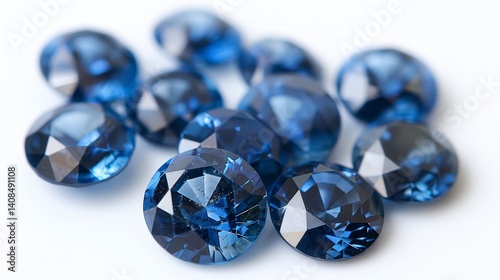 Vivid Blue Sapphires on a White Background Sparkling Gemstones Photographed in a Group