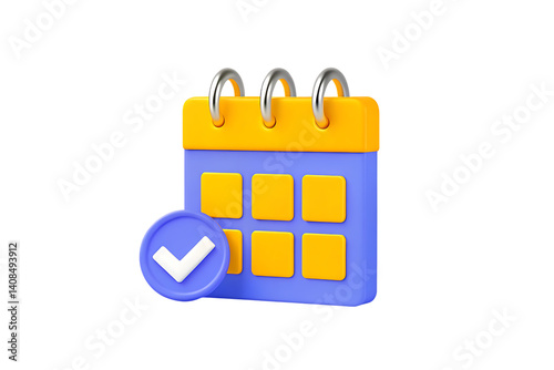 3d calendar icon with check mark for schedule and planning on transparent background