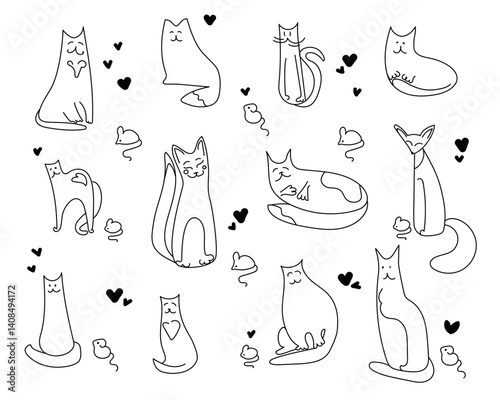 Canvas Print cats and mice doodle set