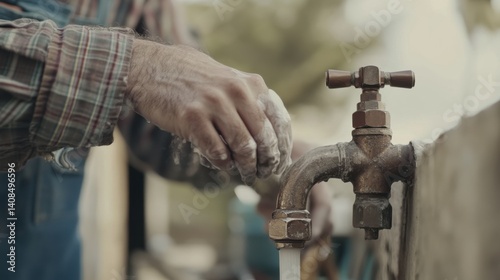 Plumber fixing a leaky faucet at a construction site. Featuring care and expertise
