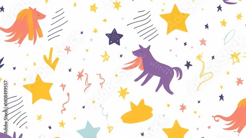 Fun Horse Star Pattern Design with Doodle Elements for Kids