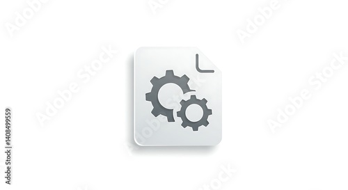 Flat vector icon of a gear with beveled edge and central hole, soft shadows on clean gray, isolated background.
