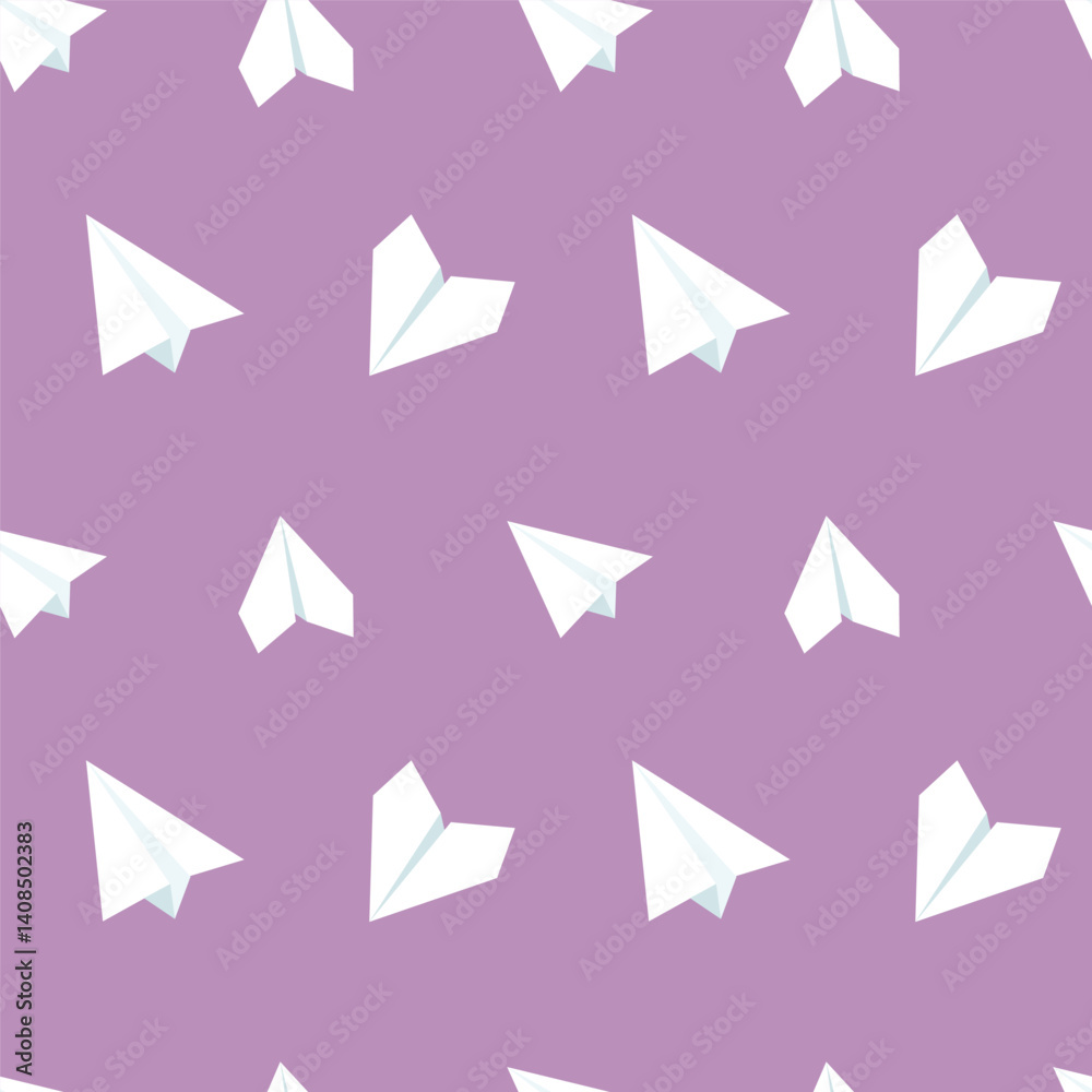Cute paper planes pattern background vector design.white paper plane seamless pattern with pink background Cute paper planes pattern background vector design.white paper plane seamless pattern with pink background