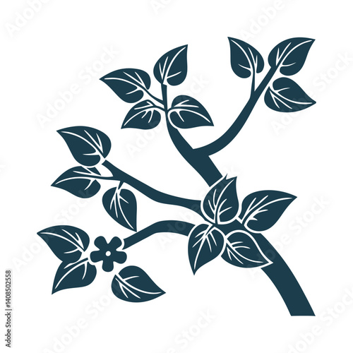 Sakaki (榊) – A sacred tree branch with three leaves - Sakaki Branch Vector: Sacred Japanese Symbol