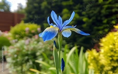 Stunning Blue Iris Flower in Garden Bloom