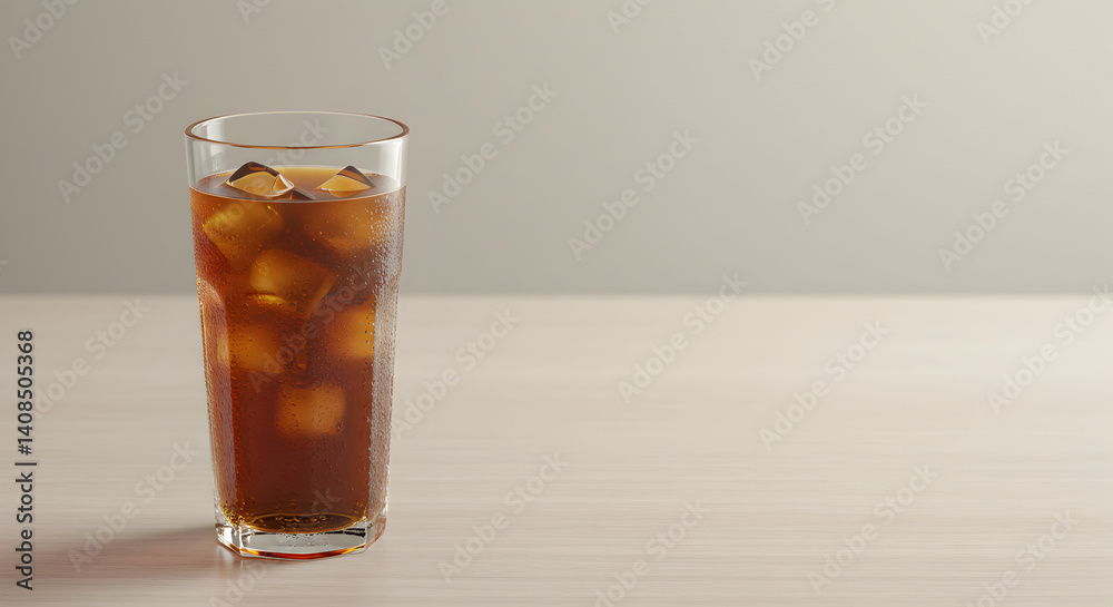 Refreshing Cold Brew Coffee With Ice Cubes On Minimalist Background Refreshing Cold Brew Coffee With Ice Cubes On Minimalist Background