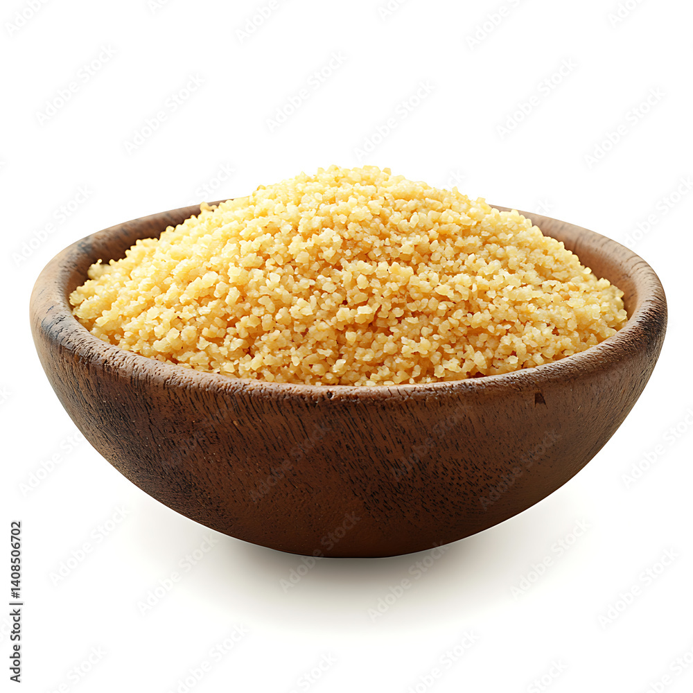 Bowl full of couscous: A vibrant, golden heap of couscous granules overflows a wooden bowl, creating a visually appealing culinary delight. Bowl full of couscous: A vibrant, golden heap of couscous granules overflows a wooden bowl, creating a visually appealing culinary delight.