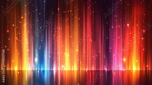 Abstract Background With Glowing Lines And Glittering Particles, Digital Art Illustration.
