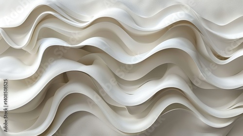 Abstract Background, Layered Wavy Paper Texture, Elegant Creamy White Monochromatic Design