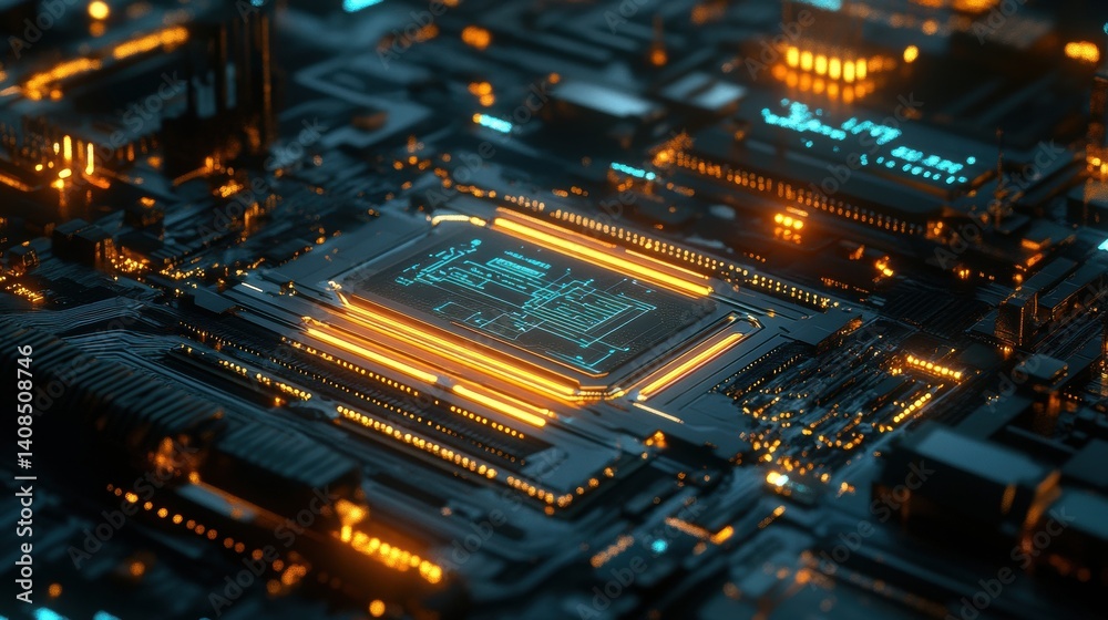 Obraz premium Quantum Machine Learning Processor with Glowing Circ in jpeg