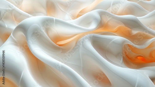 Abstract Background of Flowing White and Orange Fabric, Elegant Textile Drapery, Satin Cloth Texture