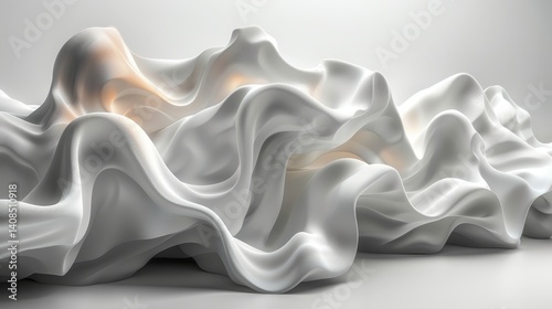 Flowing White Sculptural Form. Abstract Minimalist Background. Modern, Artistic Design.