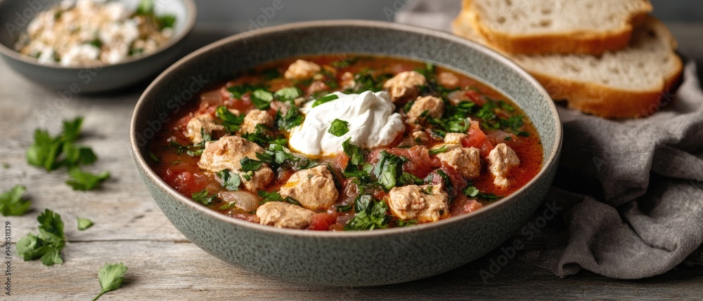 Hearty chicken stew with sour cream topping Hearty chicken stew with sour cream topping