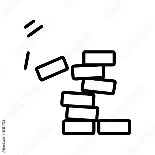 Illustration of a collapsing stack of rectangular bricks with some bricks falling down and lines above it