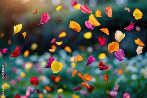 Vibrant Petals Dancing in a Softly Blurred Garden Background