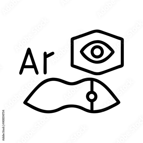 AR Navigation Interface Icon. Human eye with augmented reality overlay projecting glowing holographic city map with floating directional markers and points of interest.
