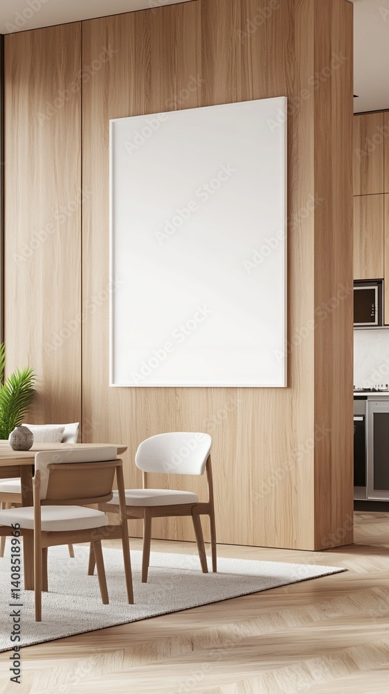 Dining Area with Blank Canvas and Light Wood Paneling