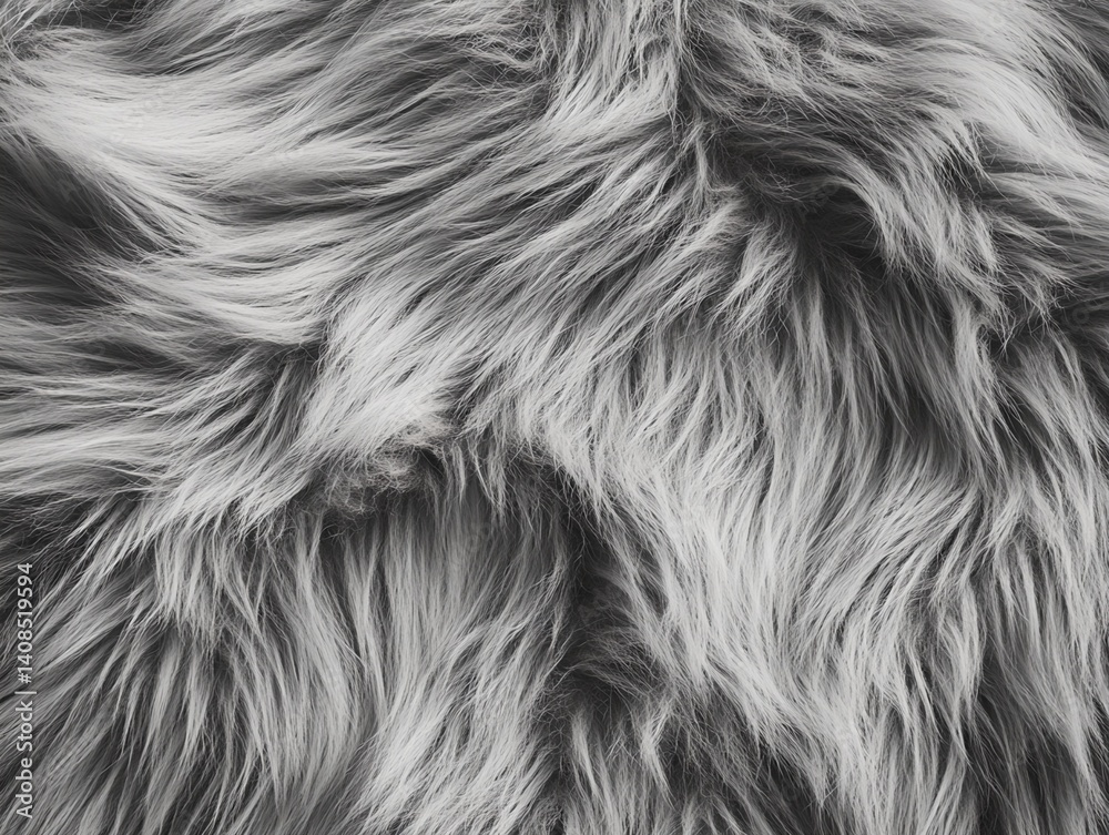Naklejka premium Grayscale Image of Shaggy Fur Texture