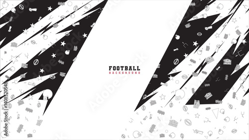Minimalist Black and White American Football Background with Dynamic Shapes and Icons