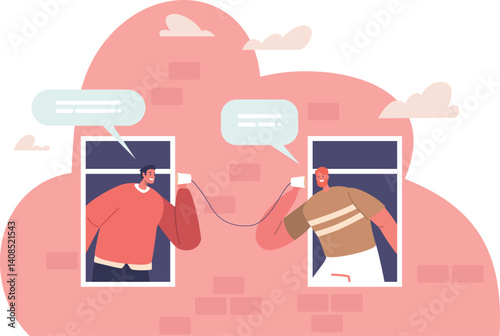 Male neighbors communication vector illustration