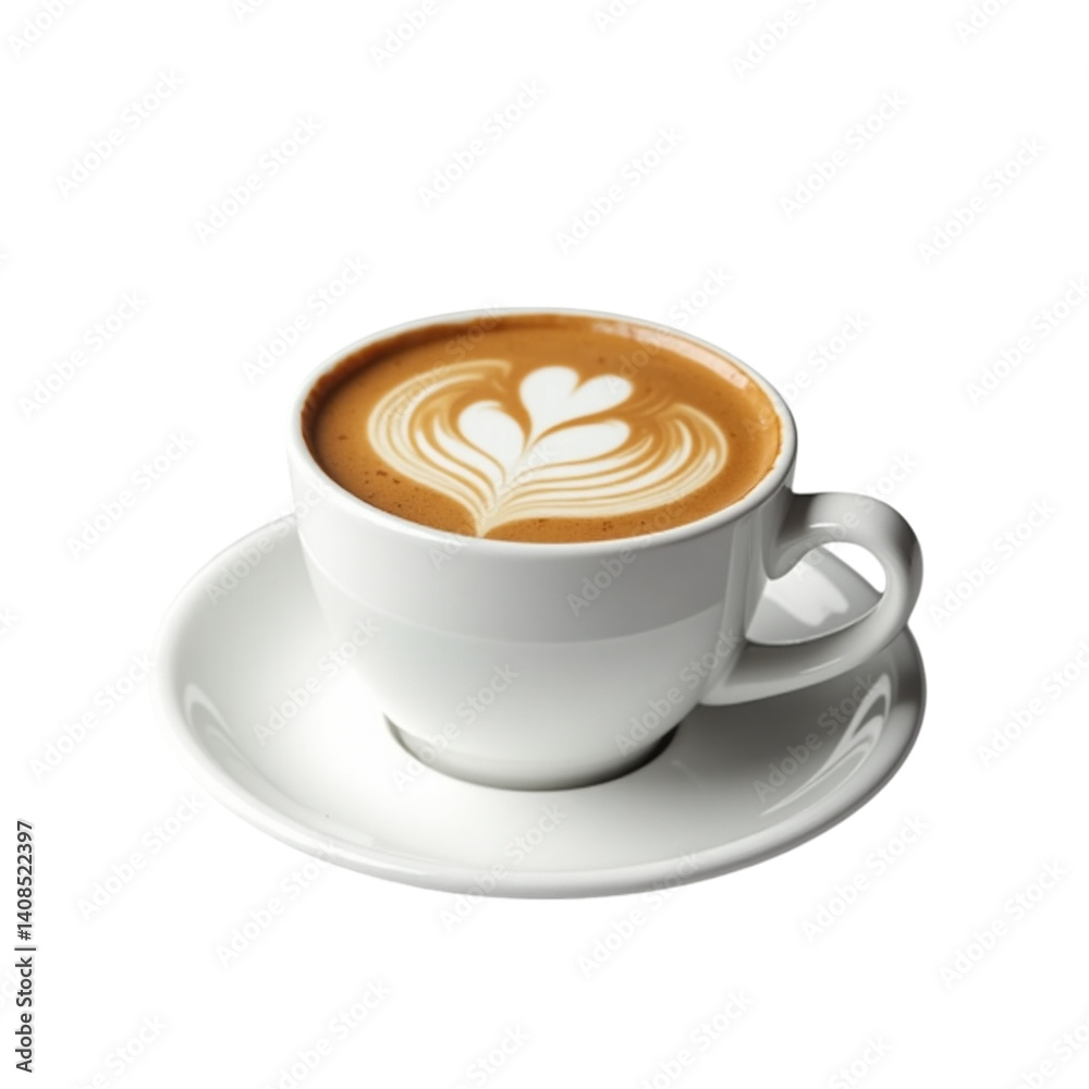 A heartwarming cup of latte art, a delicate flower design in creamy foam atop rich brown coffee, served in a simple elegant white cup and saucer against a bright white background. A heartwarming cup of latte art, a delicate flower design in creamy foam atop rich brown coffee, served in a simple elegant white cup and saucer against a bright white background.