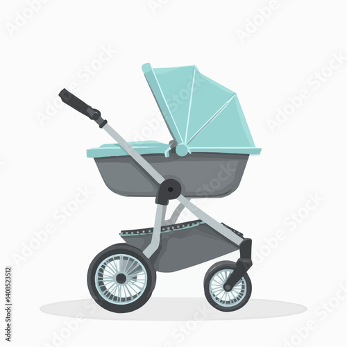 Black Stroller Illustration, Three-Wheel Design


