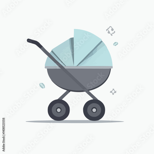 Black Stroller Illustration, Three-Wheel Design

