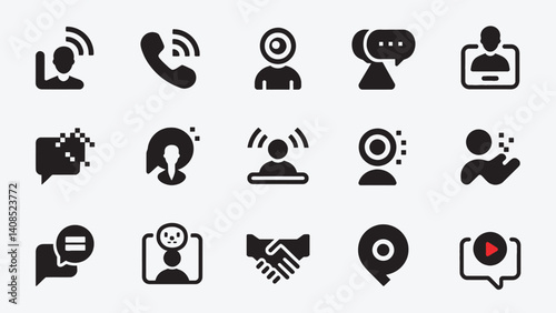 Video Call, Communication, and Chat Icons Pack – Modern Black Vector Symbols