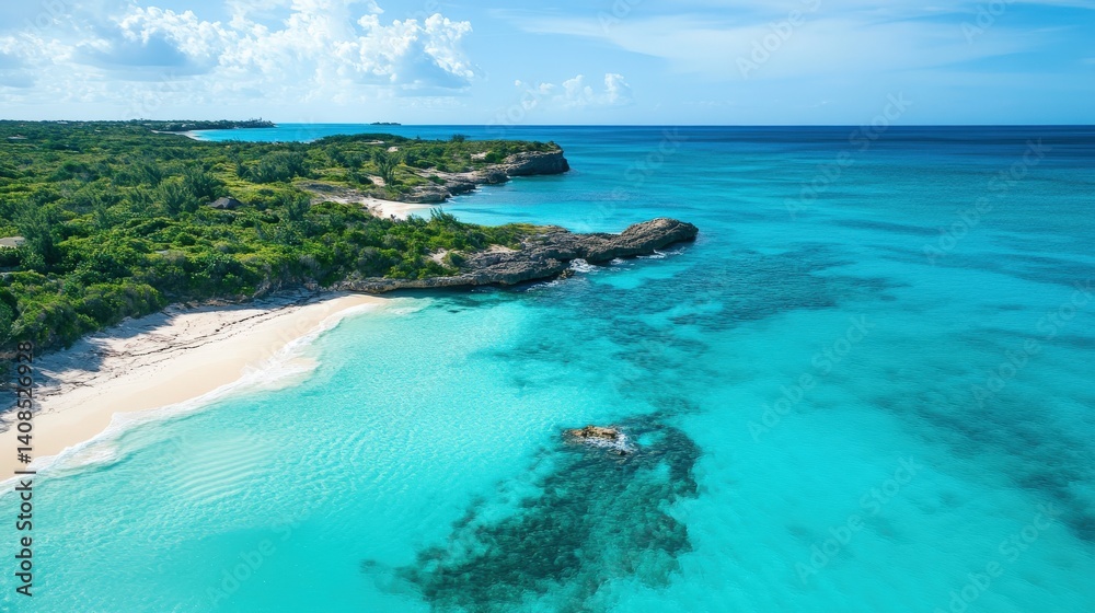 Obraz premium An aerial view reveals a pristine beach and turquoise ocean