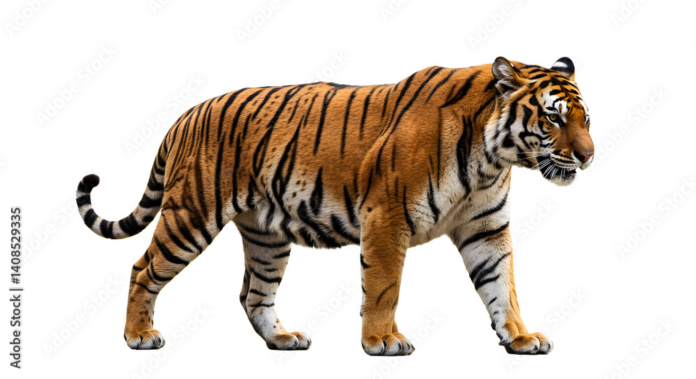 Fototapeta premium Majestic bengal tiger walking with grace on transparent background
