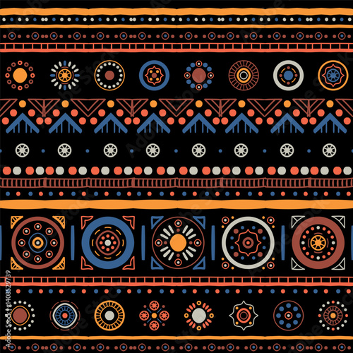 Ethnic seamless in native style. Vector pattern with African art decoration tribal geometric shape symbols. Folk background vector. Tent boarder backdrop. Abstract Aztec line motif