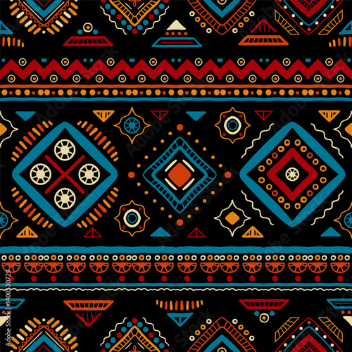 Ethnic seamless in native style. Vector pattern with African art decoration tribal geometric shape symbols. Folk background vector. Tent boarder backdrop. Abstract Aztec line motif