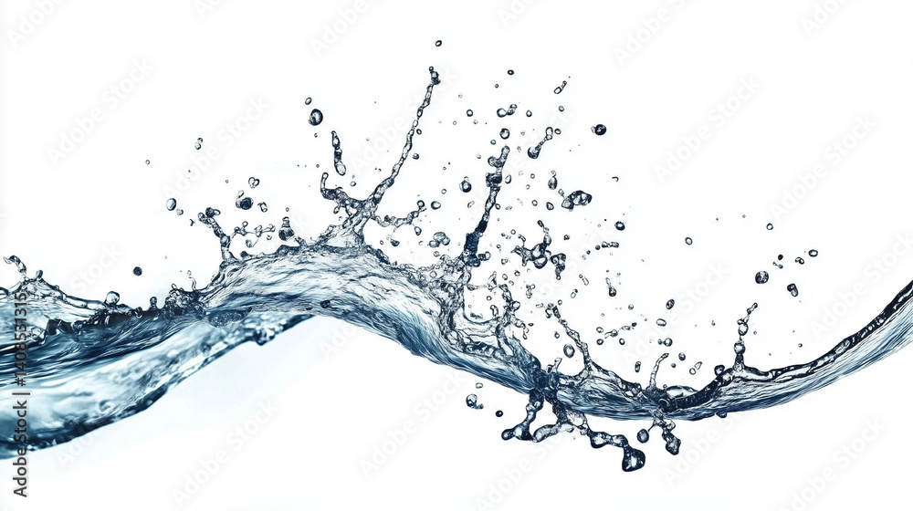 Dynamic Blue Water Splash. Bright Liquid Splash as Design. Smooth Background with Water Splash. Liquid Splash with Beautiful Pattern. Dynamic Clear Drink Splash.