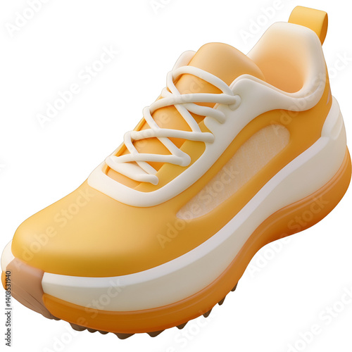 Lightweight Sport Sneaker. Orange cream design in plastic cartoon 3d style, white background