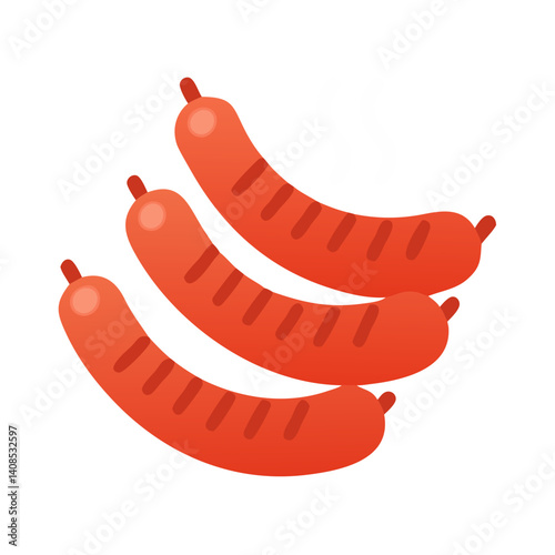 Three Cooked Sausages with Steam on Black Background