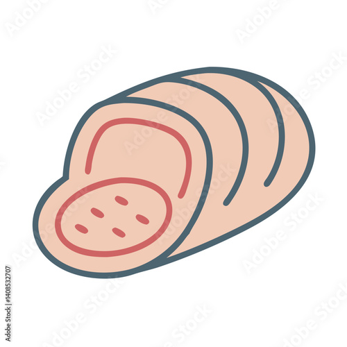Cute Sliced Bologna Illustration on Black Background