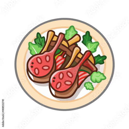 Delicious Grilled Lamb Chops with Salad on Plate