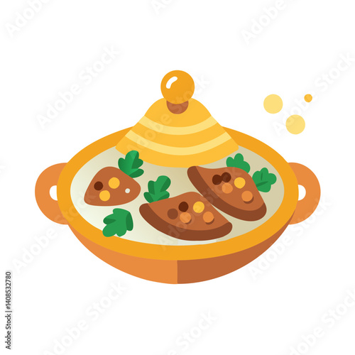 Cartoon Tagine Dish Illustration on Black Background