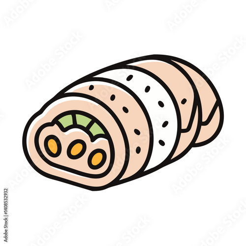 Colorful Illustration of Chicken Roulade Slices on Black Background