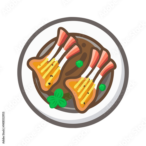 Grilled Lamb Chops on Plate with Brown Sauce