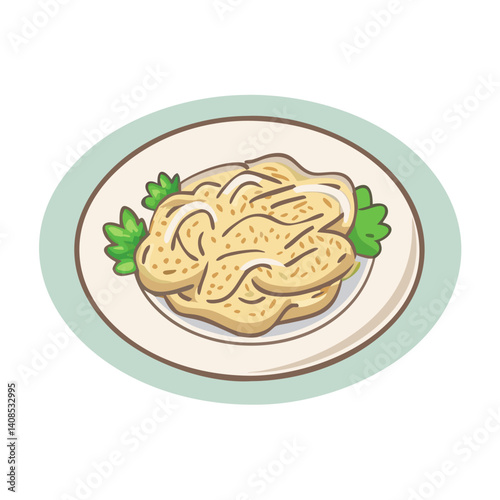 Delicious Pasta with Pesto on Plate Vector Illustration