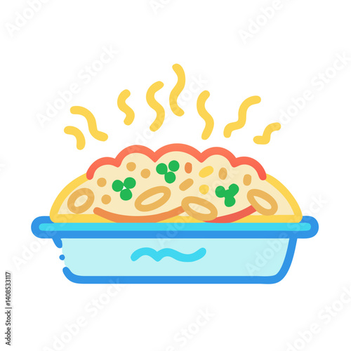 Steaming Casserole Dish of Comfort Food Illustration