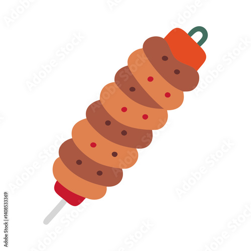 Colorful stylized barbecue shish kebab skewer illustration on black