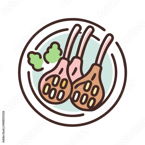 Grilled Lamb Chops Dish with Salad Icon Illustration