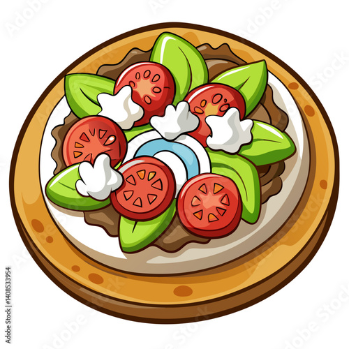 Cartoon Gyro Plate with Tomato, Onion, and Lettuce
